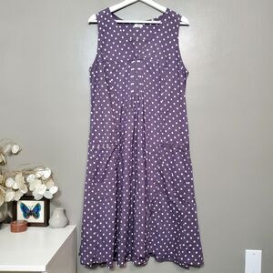 Tulip Polka Dot Dress Womens Size Medium Purple White Sleeveless Cotton Pockets
